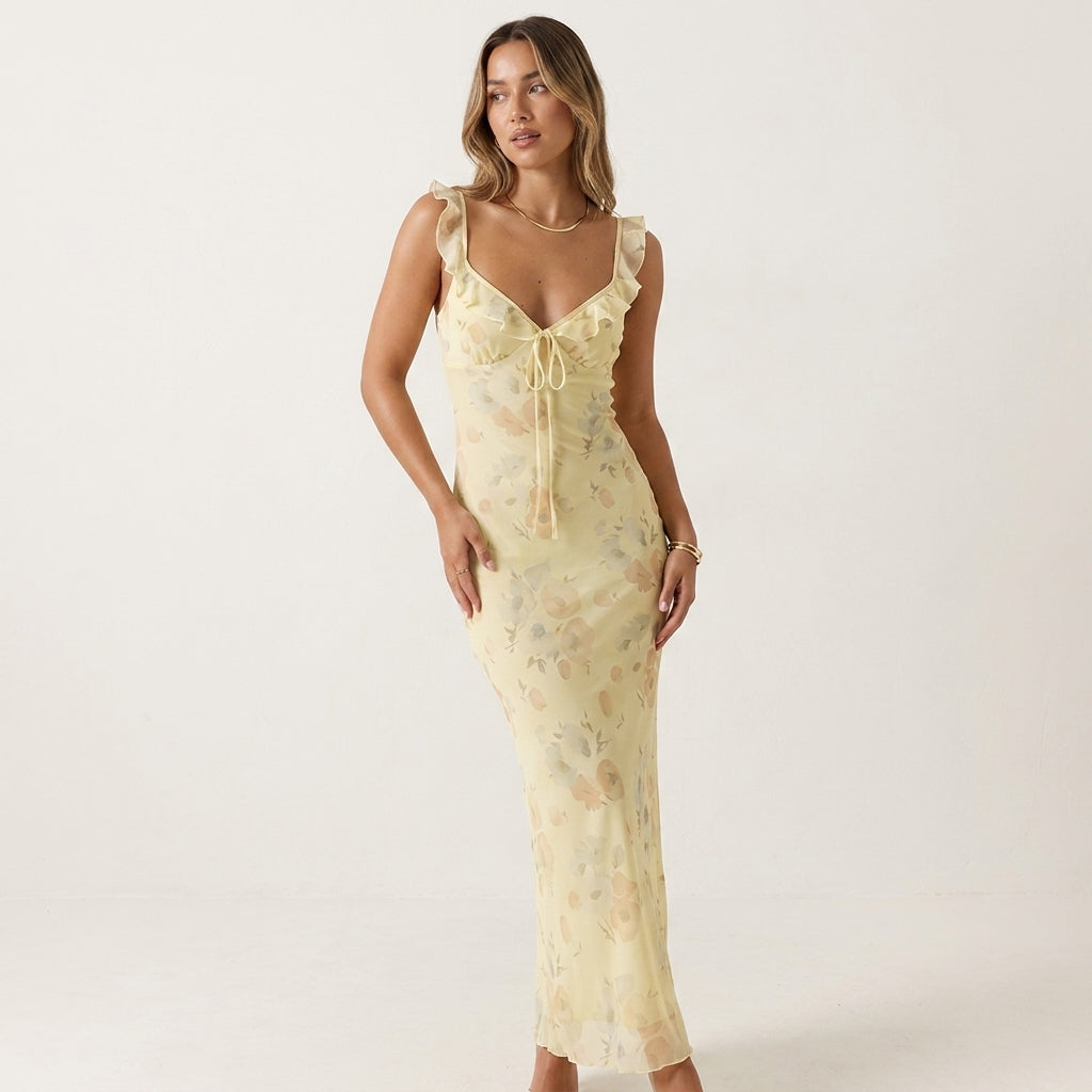 HARPER DRESS | Transform each uploaded image into a high-end fashion studio photograph while preserving the original model and dress exactly as they are.