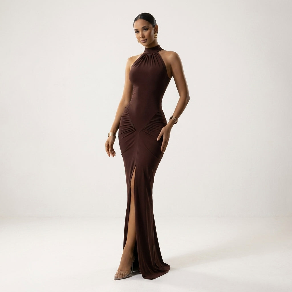 SIERRA DRESS | Transform each uploaded image into a high-end fashion studio photograph while preserving the original model and dress exactly as they are.