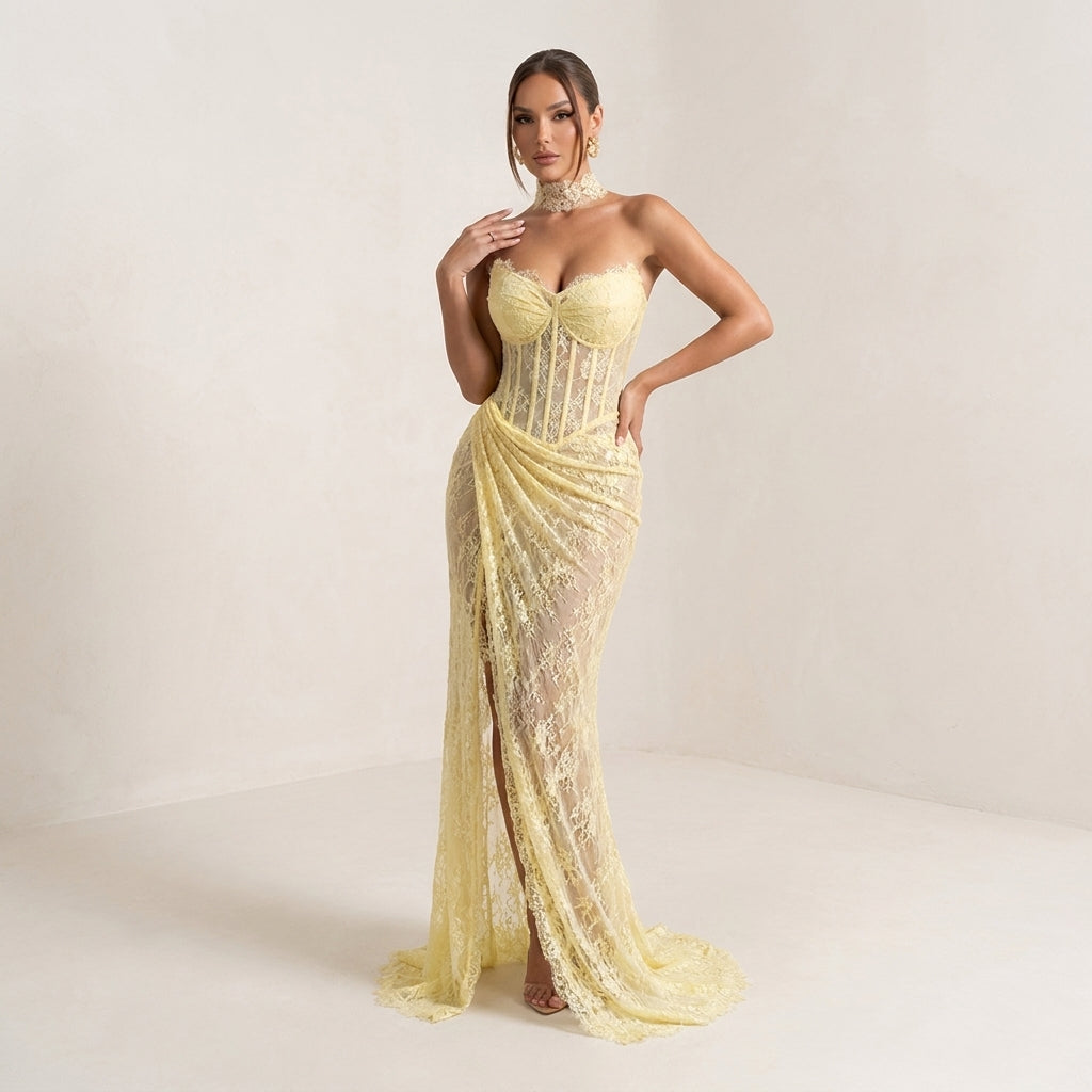 Sunny Dress | Transform each uploaded image into a high-end fashion studio photograph while preserving the original model and dress exactly as they are.